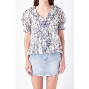 Anthropologie English Factory Women's Abstract Floral Print Ruffle Top, …